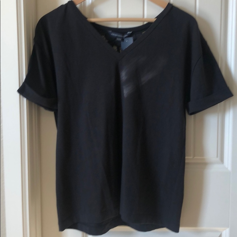 Black FC tee with leather floral back detail
